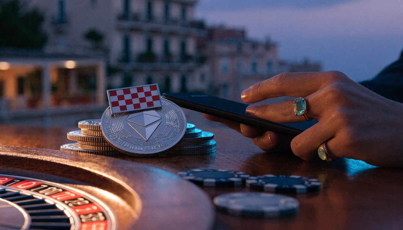 Ethereum kovanice, hrvatska zastavica i elementi casina na stolu