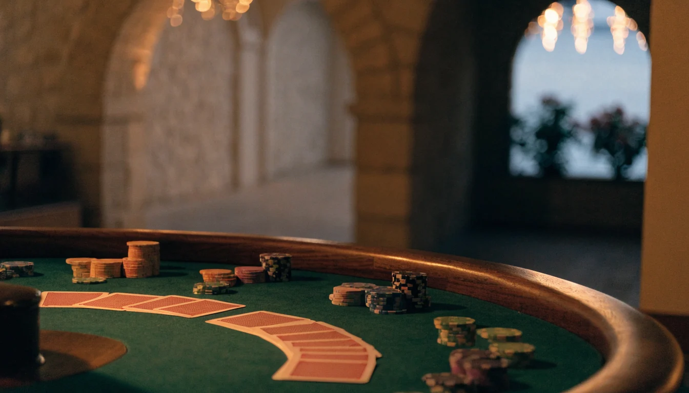 Elegantni kazino stol za blackjack u Hrvatskoj s ulošcima i kartama