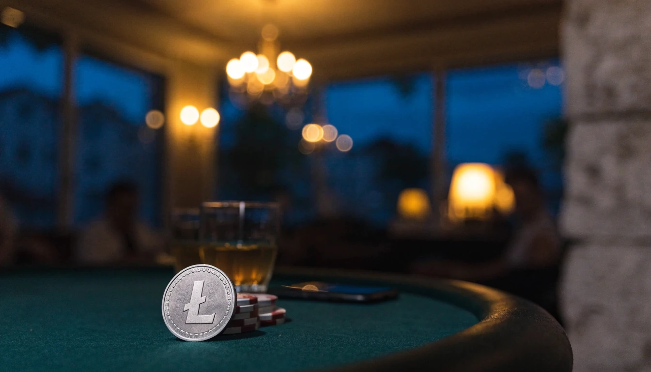 Litecoin kovanica i žetoni na stolu hrvatskog casina