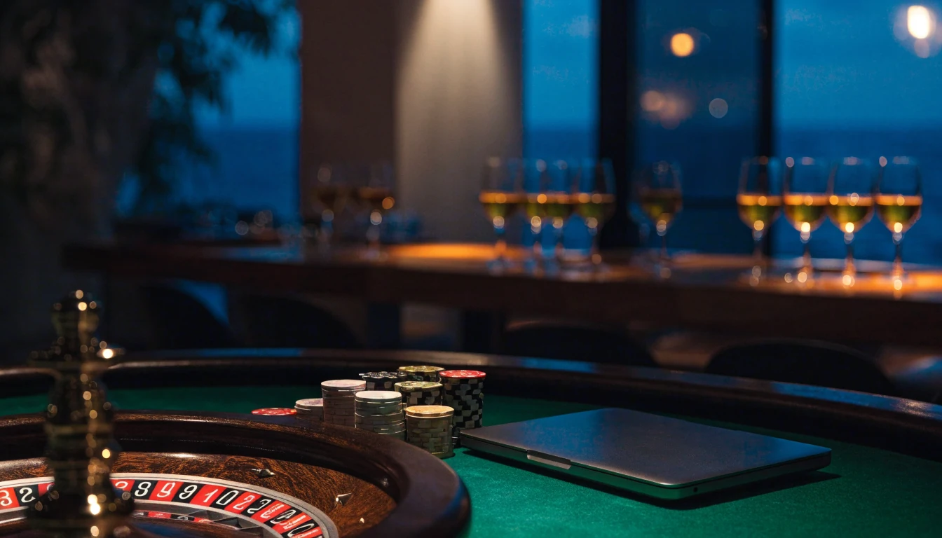 Elegantna casino atmosfera na hrvatskoj obali s ruletom i žetonima